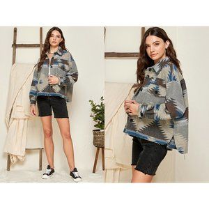 🔥SALE🔥 Women's PLUS SIZE Aztec Print Jacket (BLUE)